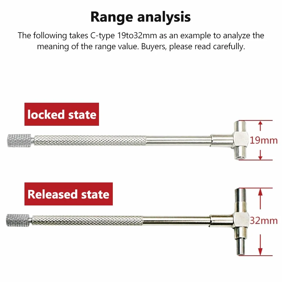 Teleskop Messgerät, 6-Teiliges Präzisions-Teleskopmessgerät, 8–150 mm Verstellbarer Innendurchmesser, Vernickelter T-Bohrungsloch-Plattierter Quadratischer Kopf für Interne Erkennung
