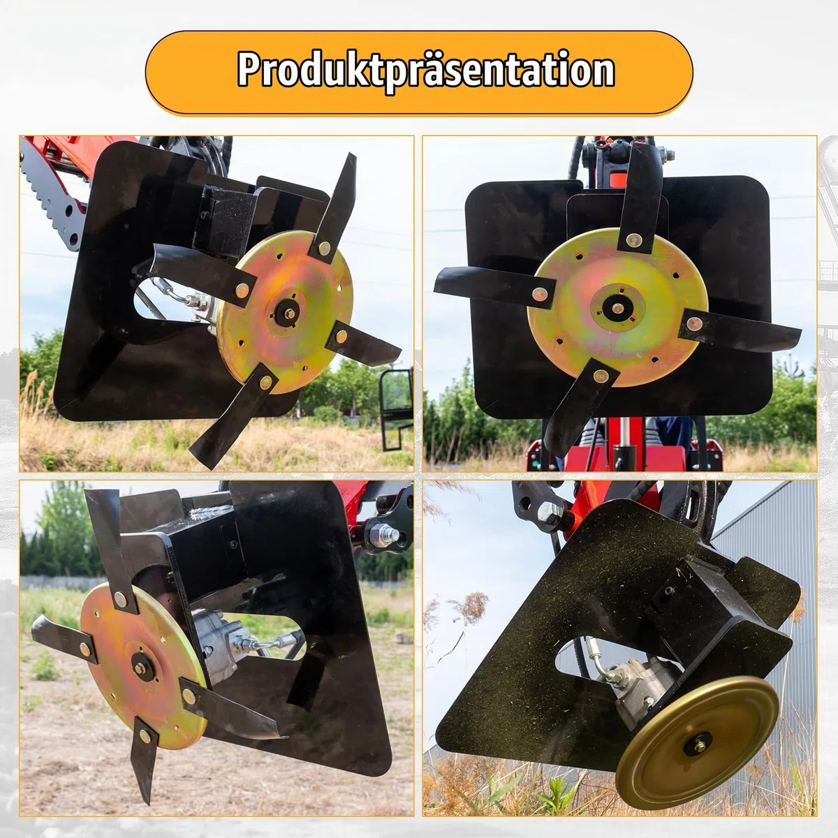 Rotationsmähwerk für Minibagger 1–2 t, mit 2 Bolzen | 90mm Spannweite, Rasenmäher Zubehör für Bagger, verschleißfest, robust für Gras, Bauernhöfe, Unkraut & Geländepflege