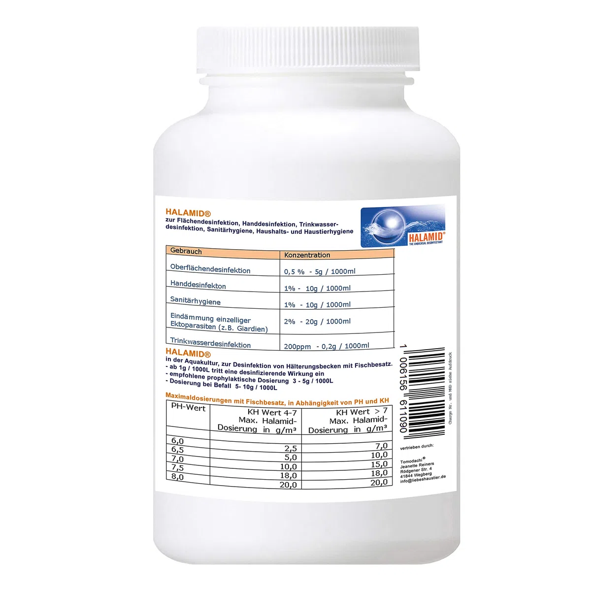 HALAMID - DAS ORIGINAL! CHLORAMIN-T - Professionelles Desinfektionsmittel gegen Viren, Bakterien, Pilze und einzellige Ektoparasiten, wie Giardien bei Hund und Katze, 1kg Eimer