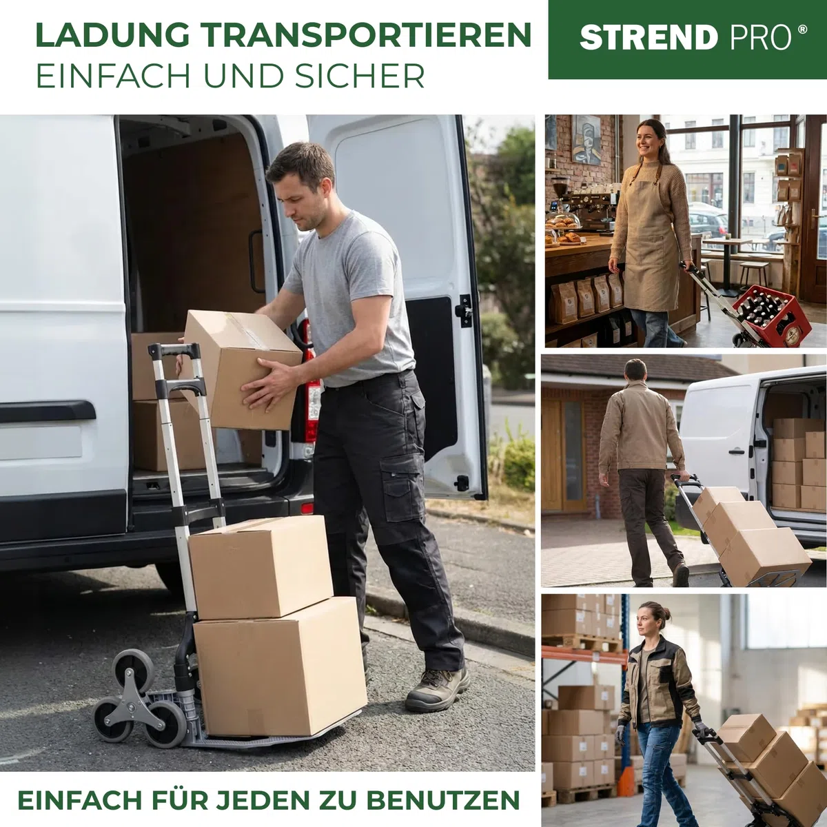 STREND PRO Sackkarre Treppensteiger 80kg | Klappbare Treppenkarre mit 3-Rad-System | Robuste Transportkarre für Treppen & Stufen | Handkarre Höhenverstellbar & Kompakt