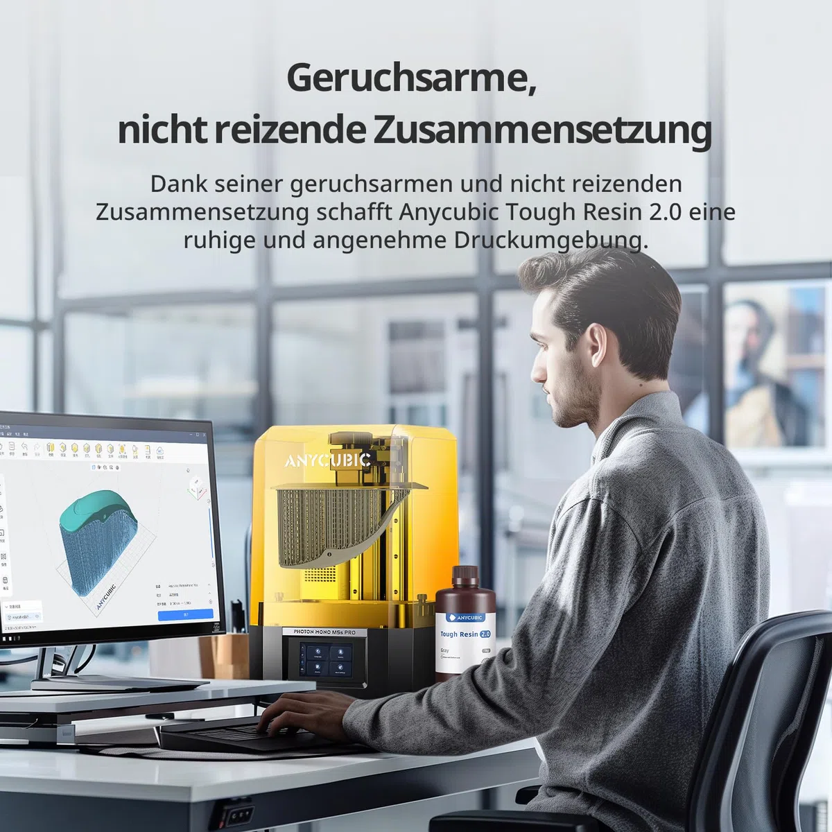 ANYCUBIC Tough Resin 2.0, 3D Drucker Resin mit Verbesserter Hoher Zähigkeit und Hoher Präzision, 365–405 nm Schnell Aushärtendes 3D Harz für 4/8/12/14K LCD/DLP/SLA 3D Drucker (Grau, 1000g)