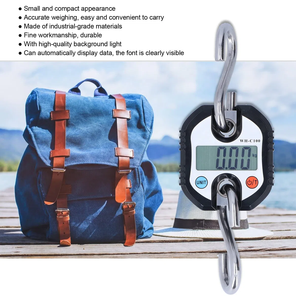 Digitale Hängewaage Handheld 150 Kg Mini-Kranwaage Tragbares Wiegehaken-Hängewerkzeug Mit Doppelter Genauigkeit Für Das Angeln Auf Dem Bauernhof Im Freien(Schwarz),Plattformwaage