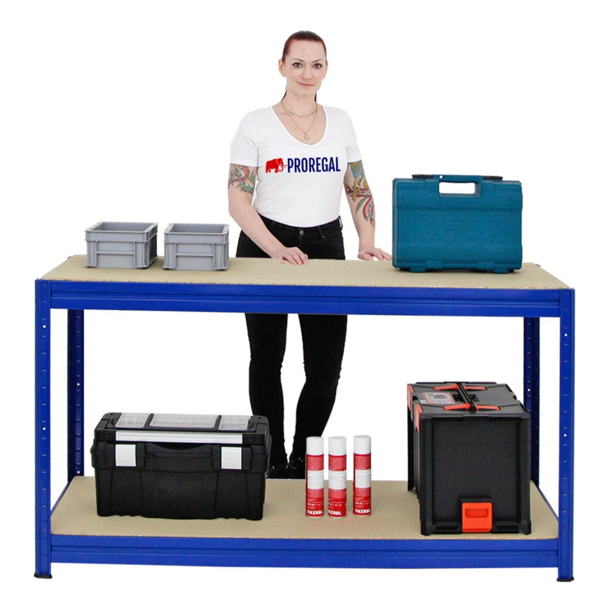 PROREGAL Höhenverstellbare Werkbank Dino Blau HxBxT 90x160x60cm Traglast 600kg Werktisch Arbeitstisch Steckmontage Packtisch