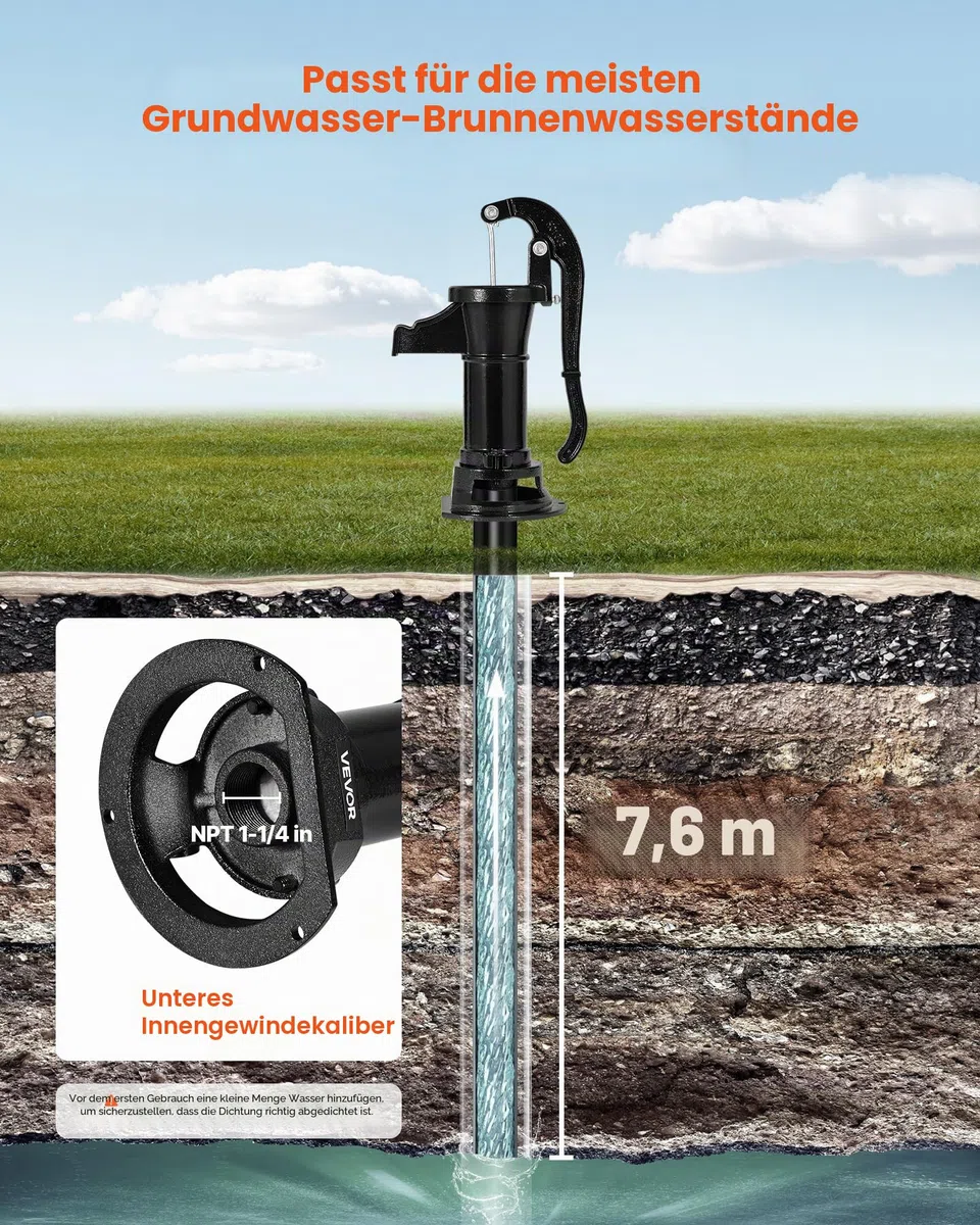VEVOR Schwengelpumpe Antik Vintage, 7,6 m Förderhöhe, Nostalgiepumpe aus Gusseisen, Brunnenpumpe, Handpumpe, NPT 1-1/4 Zoll Anschluss, Gartenpumpe, für Garten, Teich, Hof, Bauernhof, Schwarz