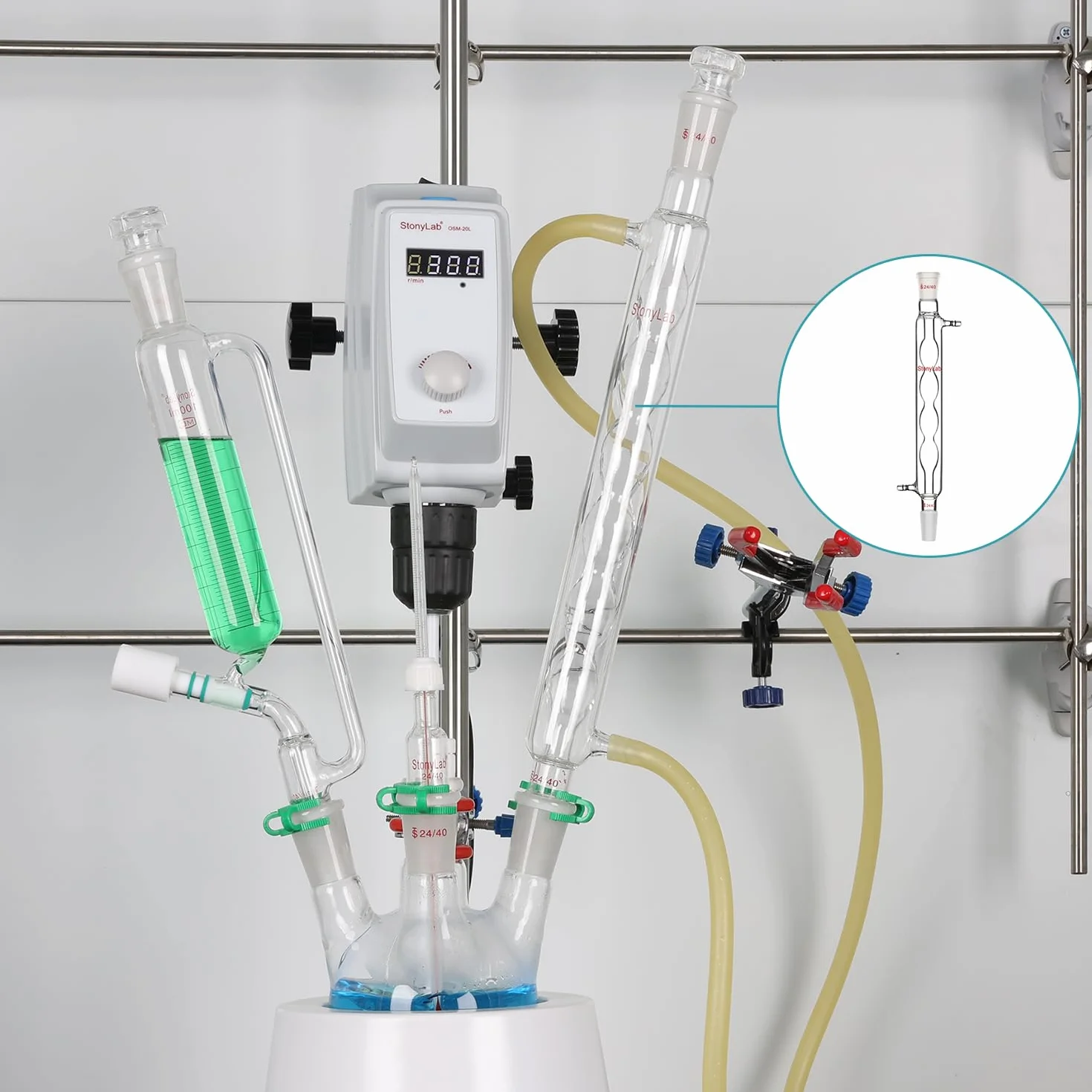 StonyLab Allihn Destillation, Borosilikatglas Allihn Condenser Kühler mit 24/40 Joint 200mm Jack Length Lab Glass Allihnkühler Condensor