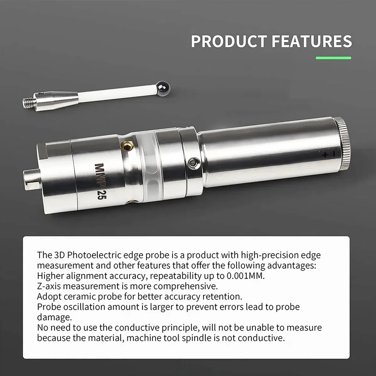RATTMMOTOR Kantentaster,3D-Photoelektrischer Kantensucher, 3D-Taster CNC Messtaster Edge Finder MMP25, hohe Präzision 0,001mm mit LED glühen und Piep für CNC-Maschine