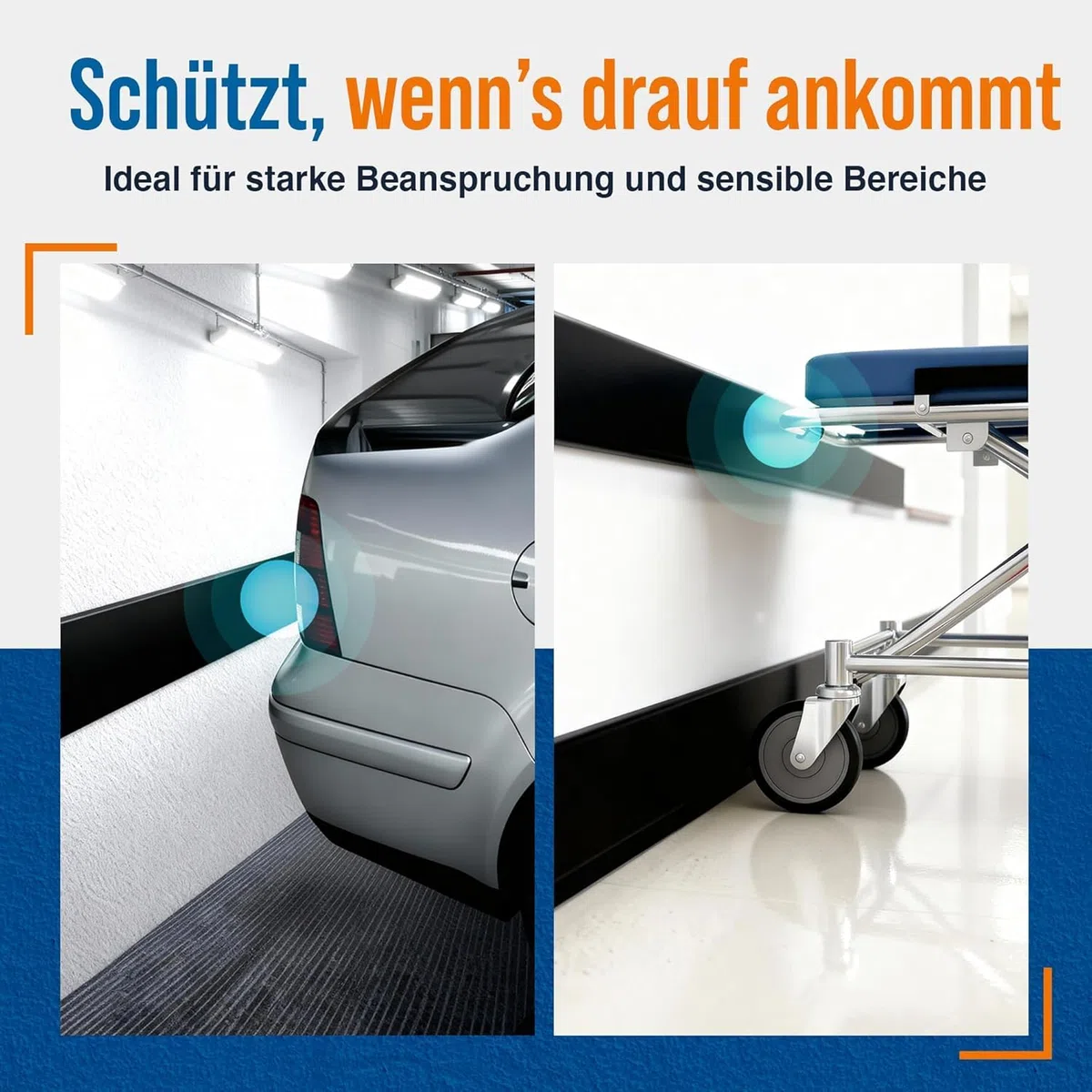 Rammschutz Wand Schutzleiste (2000x200x15mm, schwarz) – Robuster Kantenschutz aus PE-Kunststoff – Wandschutz für Gastronomie & Gesundheitswesen – Leicht zu reinigen & Lebensmittelbeständig