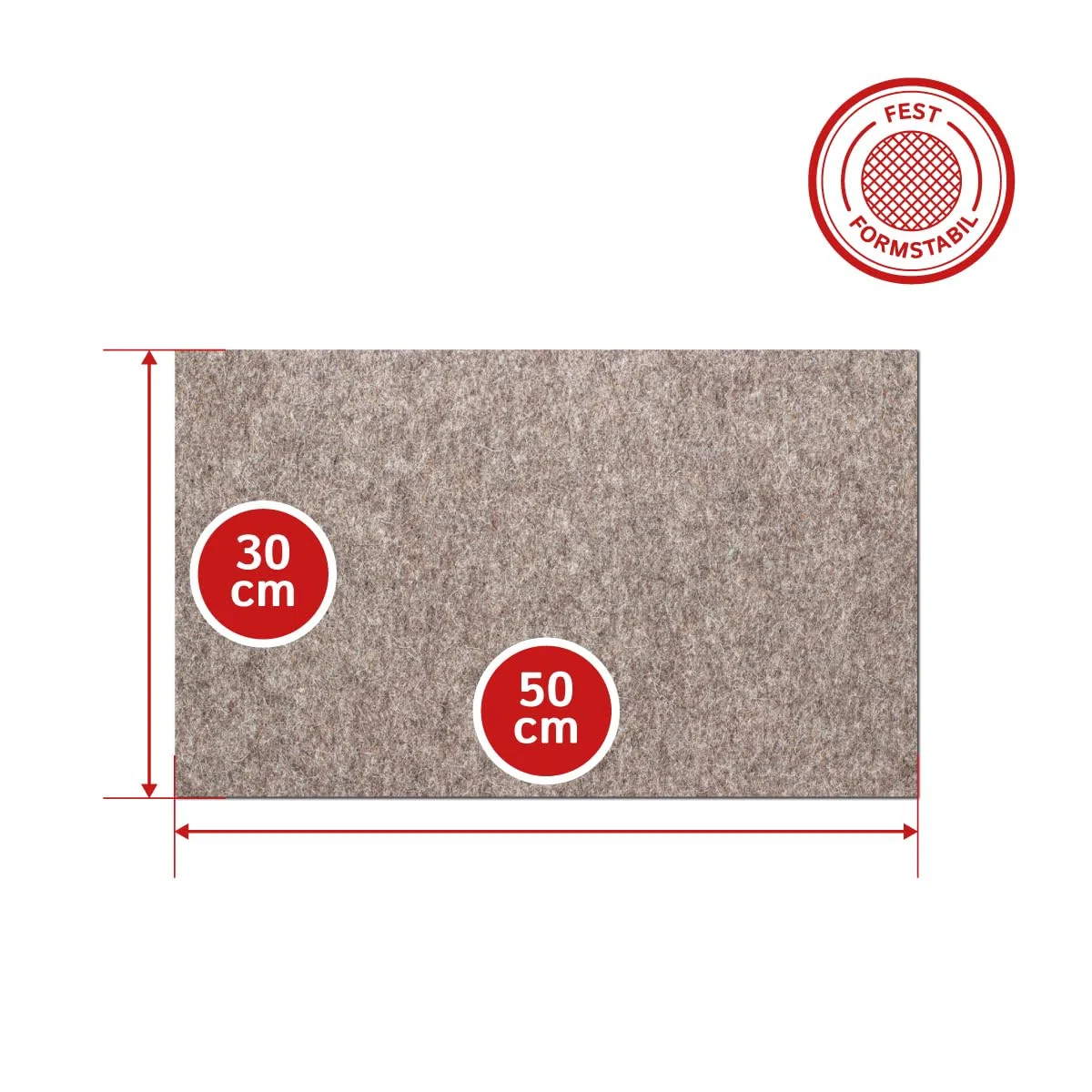 Wollfilz Zuschnitt (Industriefilz) grau meliert 15 mm – 50 x 30 cm – Dichte 0,36 g/cm³ – Hochwertiger technischer Filz – Made in Germany