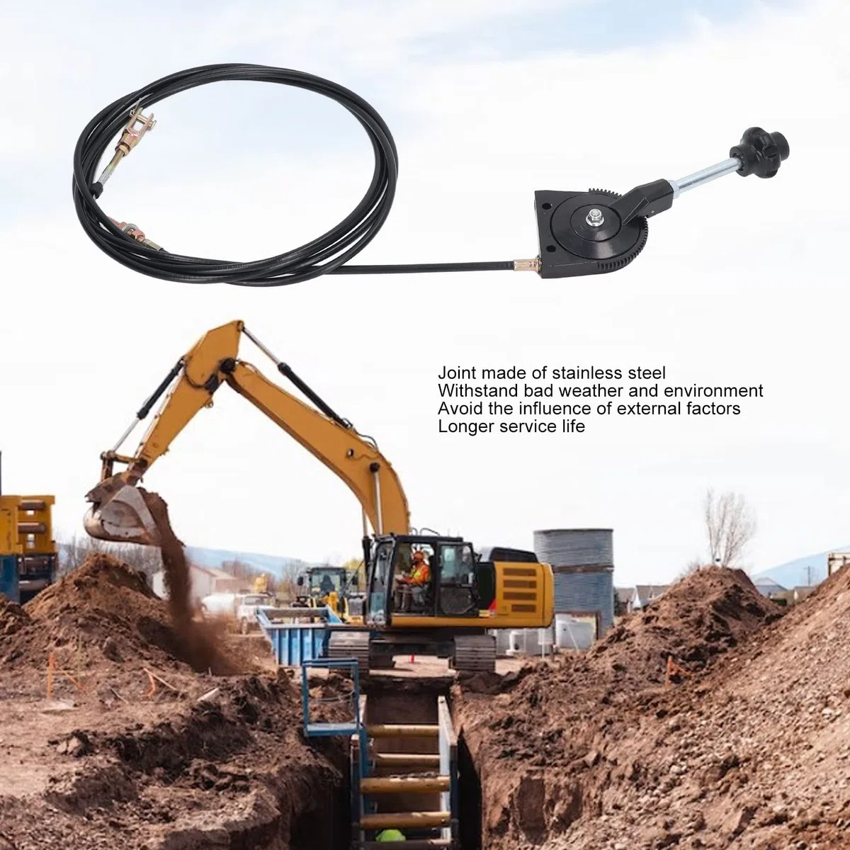 Bagger -Drosselkabel, 5m flexible Handgassteuerkabel Edelstahlanschluss für Baggermischer -LKW