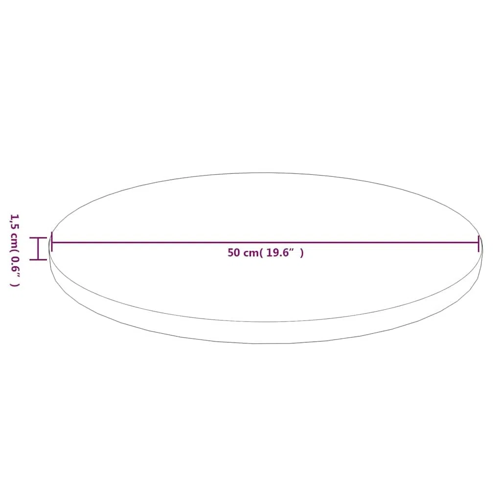 vidaXL Tischplatte, 50 cm Durchmesser x 1,5 cm Dick, Massiv-Eichenholz mit Lack, Nicht montiert, Hellbraun, rund, Ersatzplatte für Esszimmer und Küche