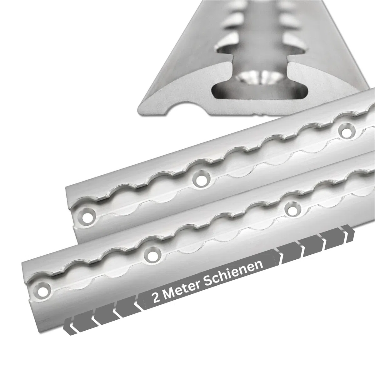 Airlineschiene halbrund Silber eloxiert 2X 2,0 Meter (1975mm) mit 4 Ösen und 4 Endkappen, Alu Zurrschiene robust, hohe Stabilität und Langlebigkeit, Anhänger, PKW, LKW, Camper, Wohnmobil