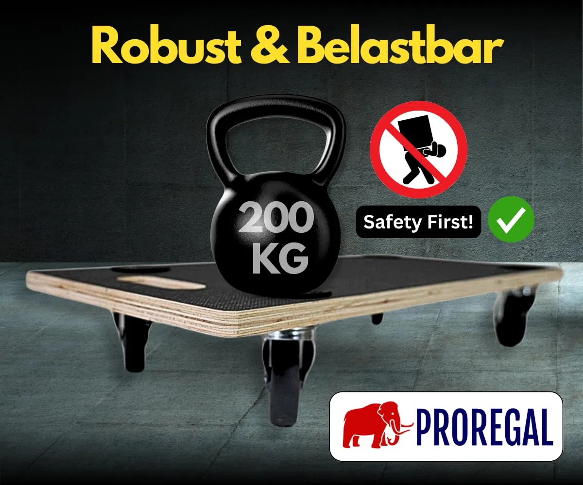 PROREGAL 2erSet Profi Transportroller Hercules 60x30 cm Schwerlast bis 200 kg mit 4 Gummirollen & Griff, Siebdruckplatte rutschfest, Rollbrett für Möbel Waschmaschine Möbelroller Pflanzen Werkstatt