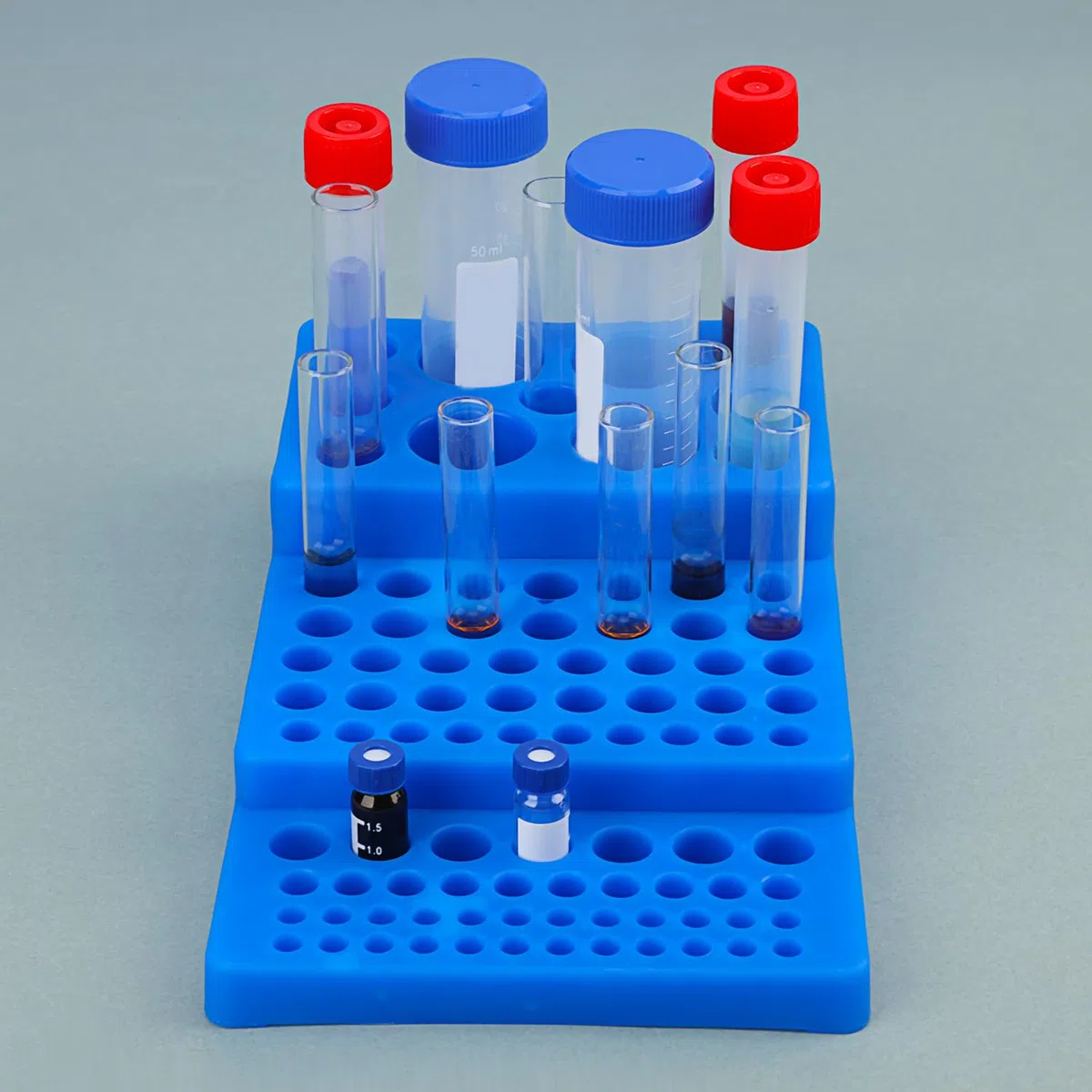 stonylab Zentrifugen Röhrchen Rack (1er-Pack), 92-Brunnen Multifunktionell Abgestuftes Design Trapezförmiges Zentrifugenröhrchengestell aus Kunststoff, Hochtemperaturbeständig, Blau