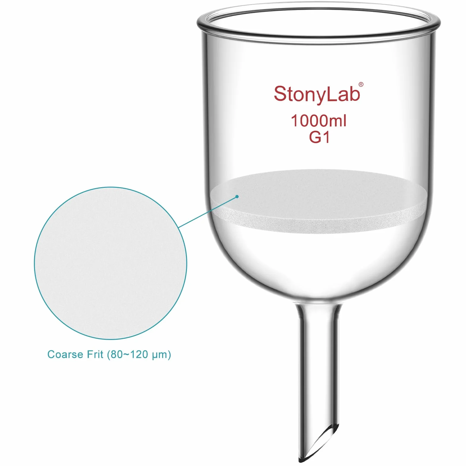 StonyLab Borosilikatglas Buchner Filtertrichter mit grober Fritte, 113mm Scheibendurchmesser, 110mm Tiefe, mit 24/40 Standard Taper Innengelenk (1L)