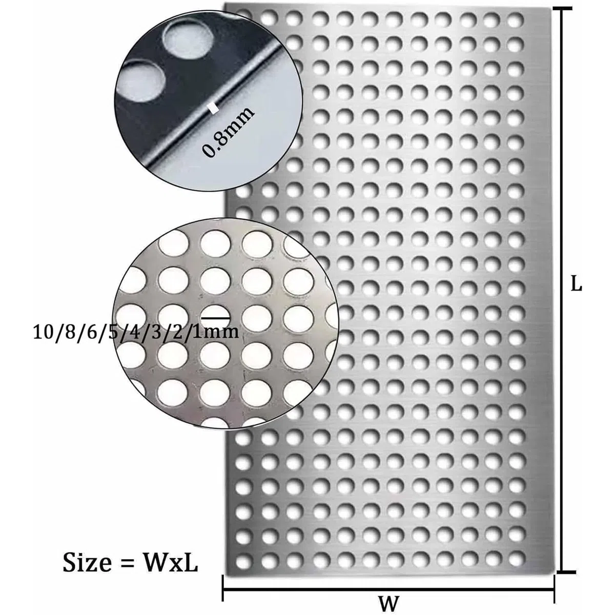 Lochblech aus Edelstahl, Perforiertes Blech aus Edelstahl 304, 0,8 mm dick, anpassbar in Mehreren Größen(1mm Mesh,35x35cm)