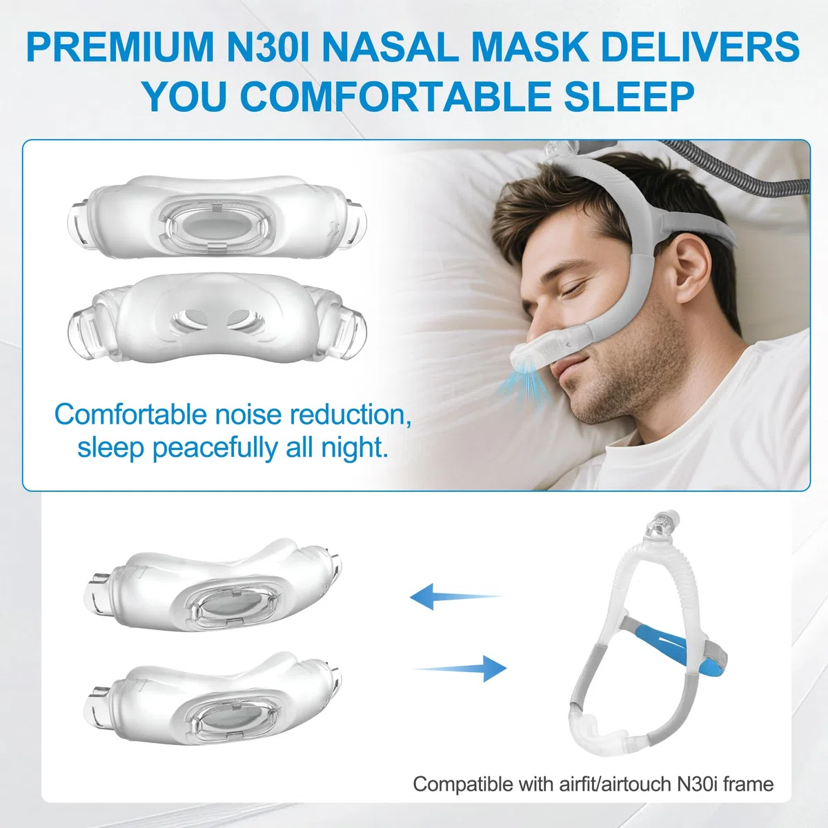 Nasal Mask für Airfit N30i Hohe Dichtungsleistung Nasenkissenmasken kompatibel mit AirTouch N30i weicheres Silikonkissen Cpap kissen Replacement Cushion für Schlafapnoe SW-2 Pack