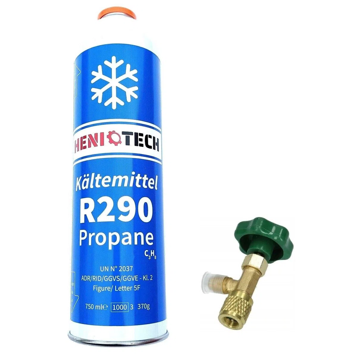 Kältemittel R290-370G / 750ml Propan Einwegdose mit Eckventil