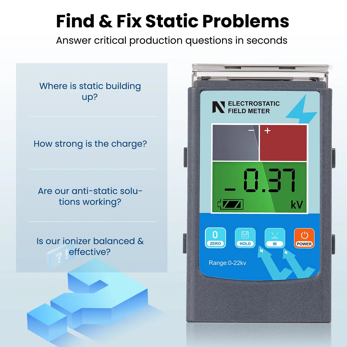 NEWTRY Elektrostatischer Statischer Elektrizitäts- und Feldprüfer mit Timer