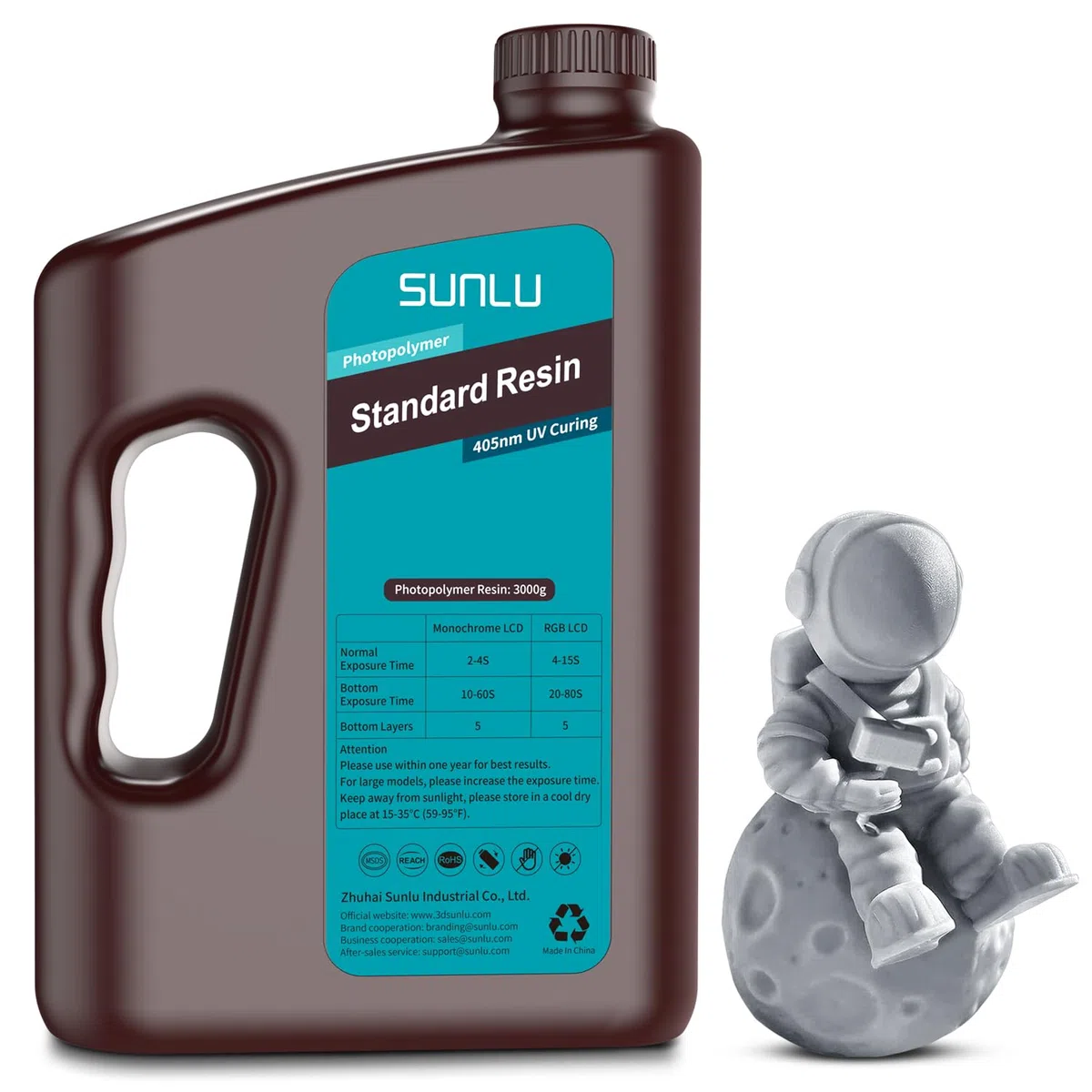 SUNLU 3KG Standardharz für 3D-Drucker, Schnellhärtendes Photopolymerharz für LCD/DLP/SLA-Drucker,3D-Druckerharz 395-405nm UV, geringe Schrumpfung und hohe Präzision, Grau 3000G