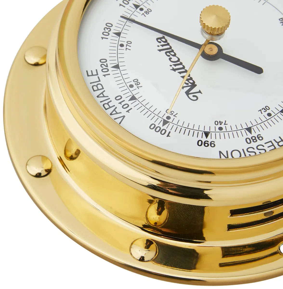 Nauticalia Messing-Barometer, 10 cm, Nieten-Stil, 10 cm