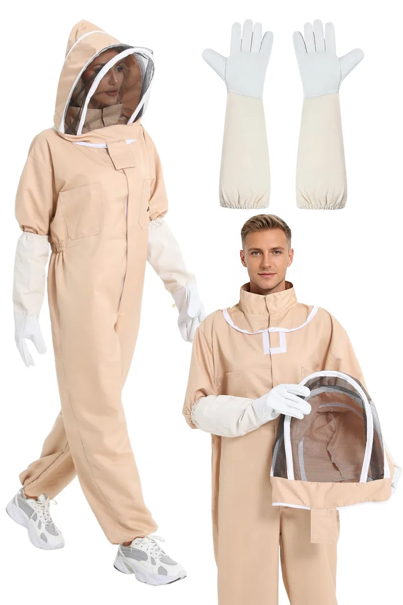 Imkeranzug Herren & Damen | Bienenanzug für Herren | Bienenschutzkleidung Ganzkörper Imkerei Schutzanzug | Unisex Weiß Imker Kostüm mit Schleier, Handschuhe (L)