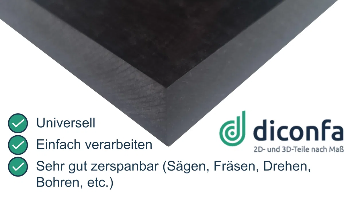 diconfa POM Platte Kunststoffplatte schwarz WÄHLEN - 2 bis 30mm STARK - 100 bis 2000mm LANG BREIT Auswahl: 200 x 200mm, 20mm dick - für Lebensmittel-kontakt geeignet geruchsarm Innen Außen