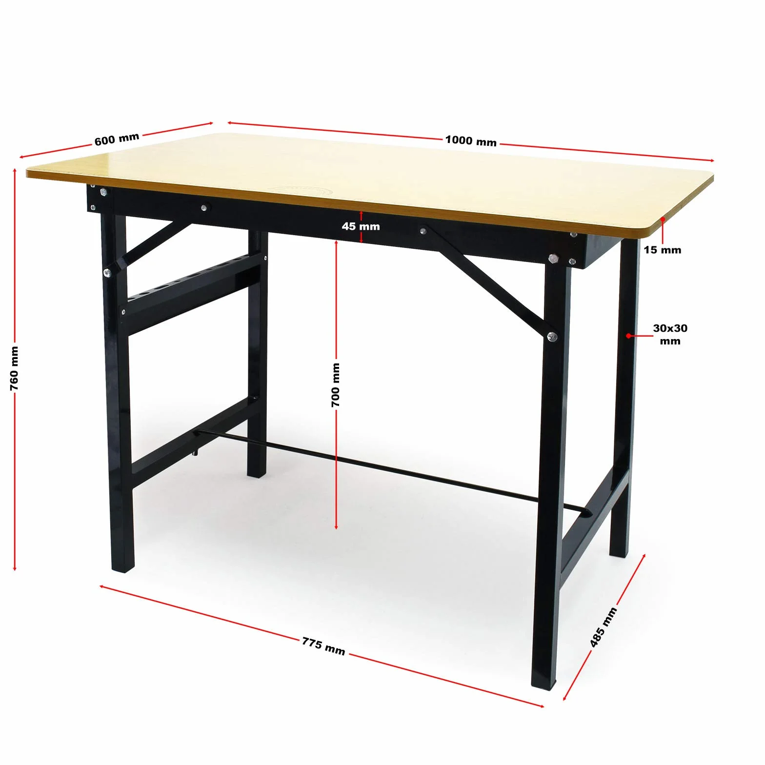 Wiltec Werkbank 100 x 60 x 76 cm klappbar, Werktisch faltbar, linierter Arbeitstisch bis 150 kg belastbar, Werkstatteinrichtung aus Stahl und Holz
