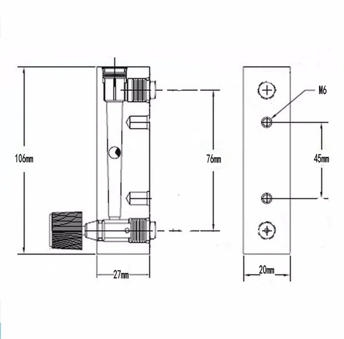 0,1–35 l/min, 6–400 ml/min, passend for 6/8/10/12 mm Rohr, anpassen, Luft-Stickstoff-Durchflussmesser, Rotameter mit Steuerventil LZT-6T(6-60ml Per Min,Tube OD 6mm)