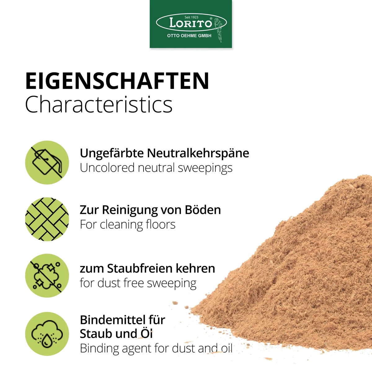 Lorito Neutralkehrspäne 25 kg, Kehrspäne staubbindend, Kehrmehl zur Bodenreinigung, Werkstatt und Industrie, Benzin, Fett und Öl binden