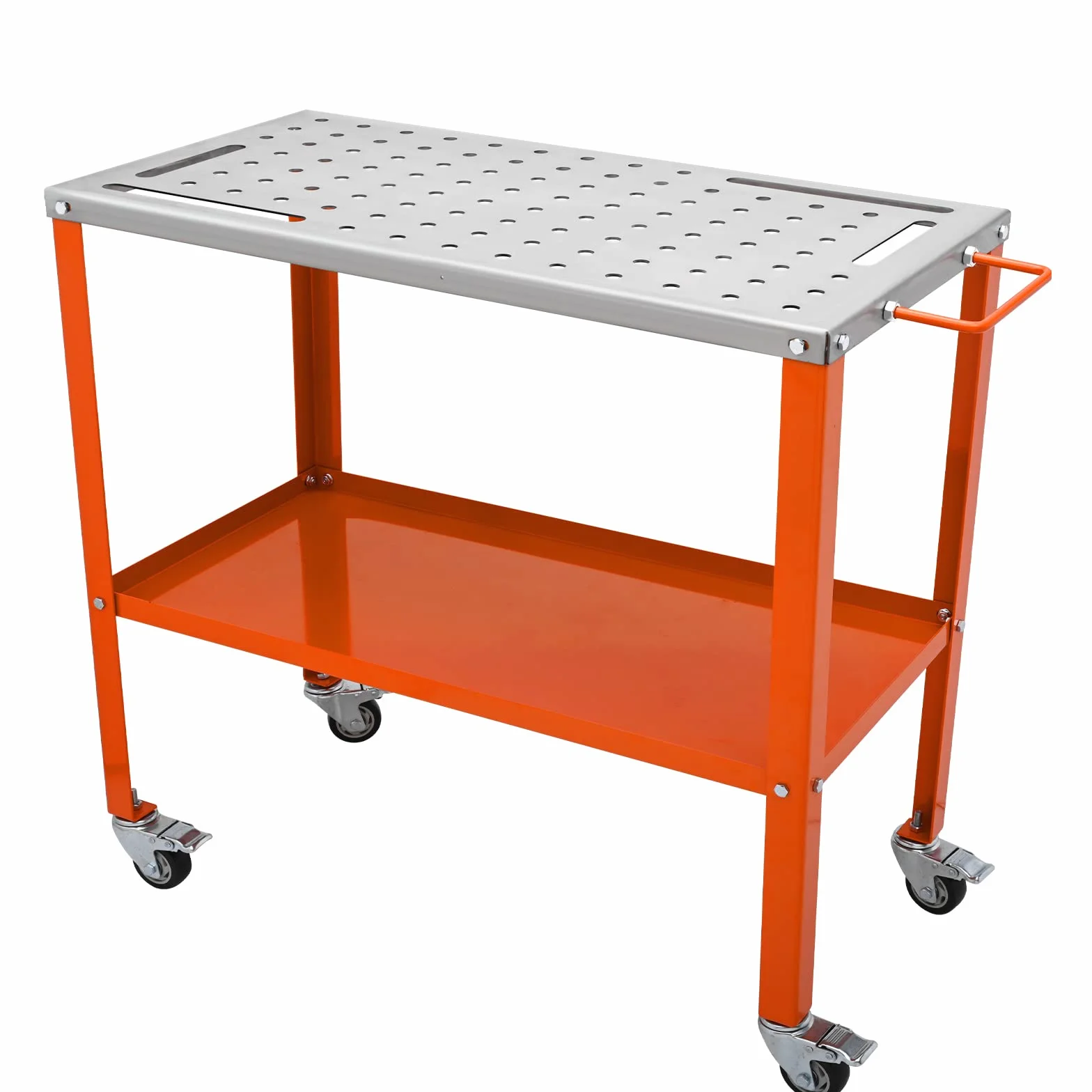 VEVOR Mobiler Schweißtisch 91,4x45,7cm Schweißwerkbank 544kg Tragfähigkeit Lochtisch 94 Löcher (φ 1,6cm) Werkbank Kohlenstoffstahl Arbeitstisch Schweißwagen mit Rädern 4 Werkzeugschlitzen