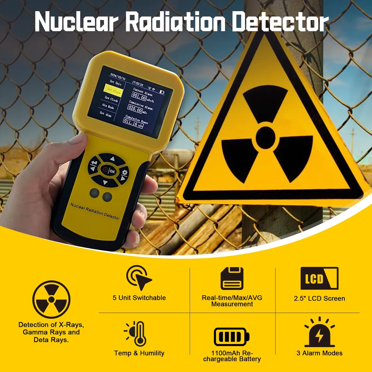 Kethvoz Geigerzähler, Kernstrahlung Detektor mit 3 Alarmmodi & Datenspeicherung, Strahlungsmessgerät für Radioaktivität Beta Gamma Röntgen Strahlen KE-886A