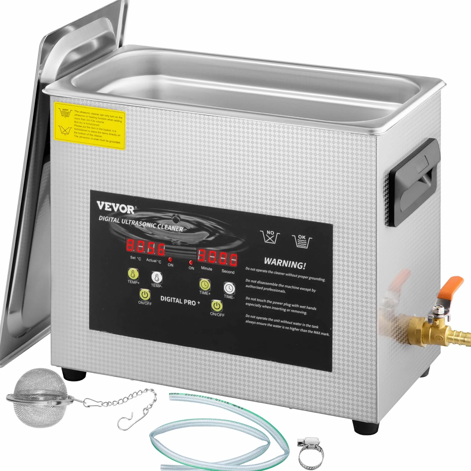 VEVOR 6L Verbesserter Ultraschallreiniger (200 W Heizung, 180 W Ultraschall) Professioneller digitaler Labor-Ultraschall-Teilereiniger mit Heizungstimer für die Reinigung von Schmuck, Brillen