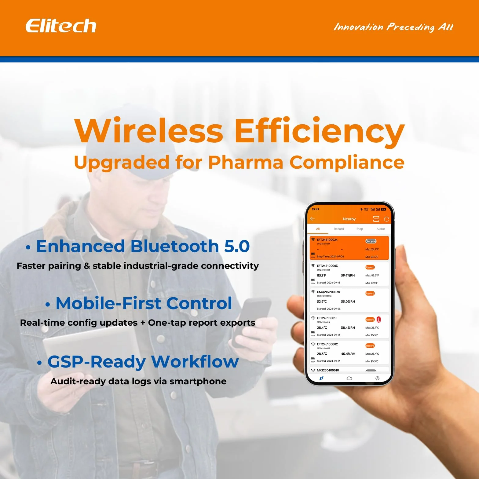 Elitech GSP-6 Pro-TE+THE Temperatur Datenlogger,Temperatur- und Luftfeuchtigkeits-Datenlogger, Große Speicherkapazität, Externer Sensor, Alarmfunktion, Kostenlose Datenexport-Software