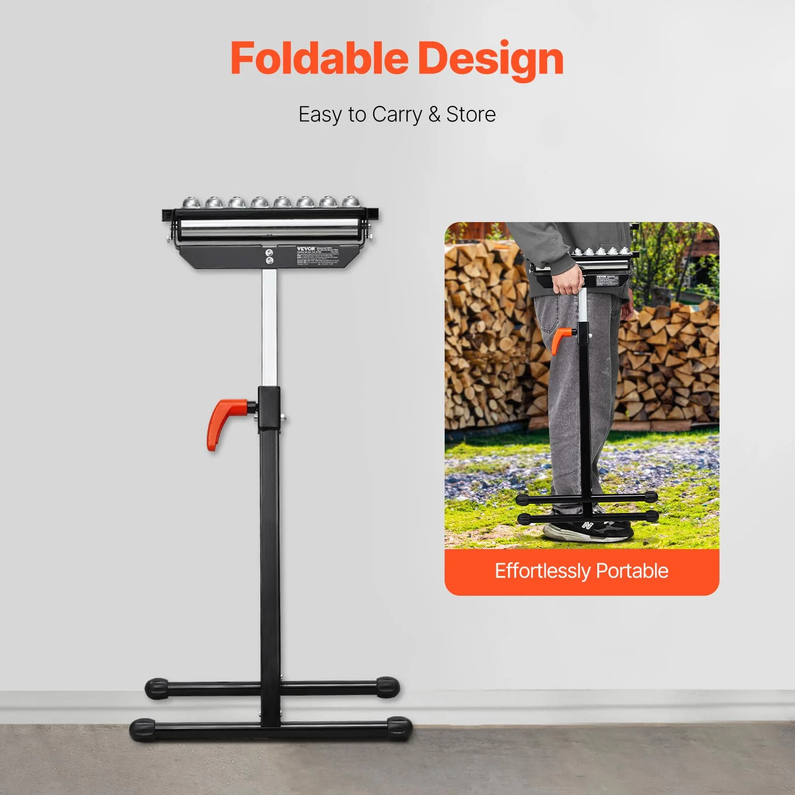 VEVOR 3-in-1 Rollenständer, 136 kg, 68–108 cm höhenverstellbar, Rollenbock mit 29,2 cm poliertem, multidirektionalem Rollenkopf, für Tischkreissägen-Auslauf, Holzbearbeitungs-Verlängerungsstütze