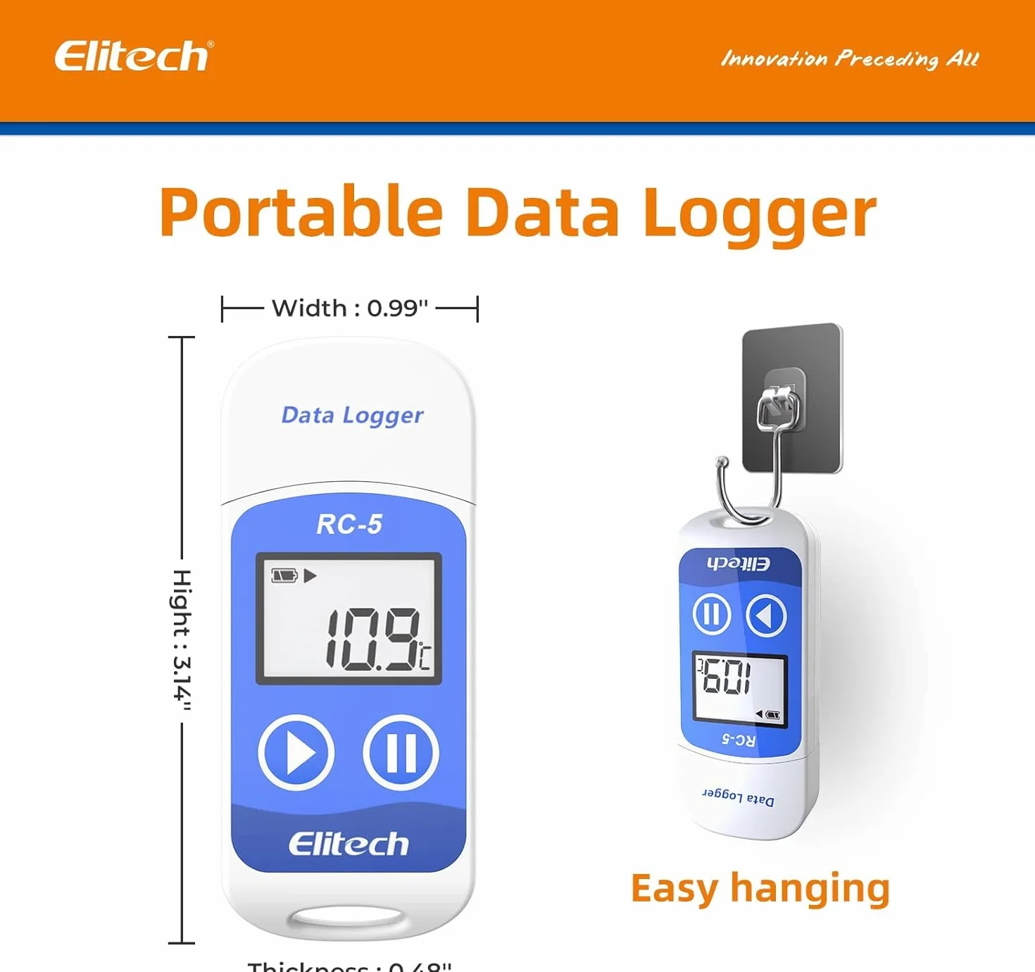 Elitech RC-5 Temperatur Datenlogger Mini USB Temp Rekorder Interner Externer Sensor Hohe Genauigkeit Temperatur Data Logger 32000 Punkte Record Wasserdicht nach IP65 5Packungen