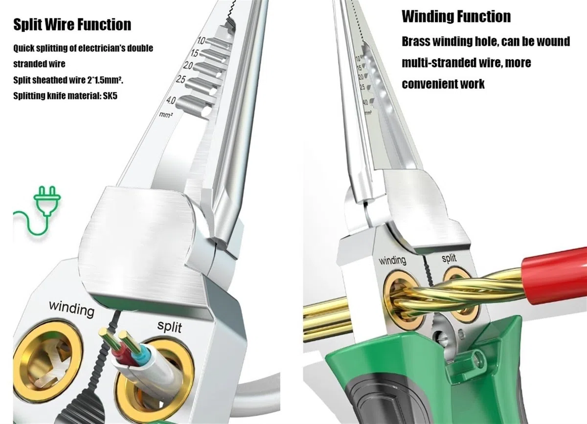 Wire Strippers with Electricity Measurement Function, 8in1 Wire Stripping Pliers for Cutting and Pulling Wires Multi-Function Wire Stripping Pliers for Scraping and Pressing Wires(8 in 1)