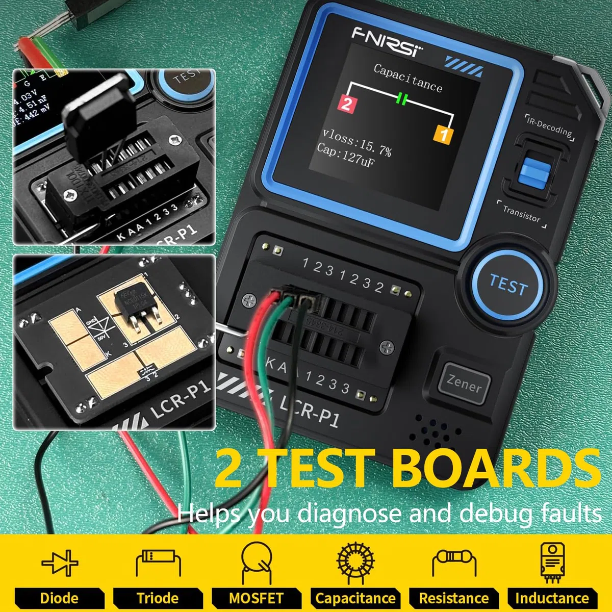 Transistor Tester,Multifunktional Tragbar SMD-Bauteil-Tester Dioden Trioden Zenerdioden-Tester,Widerstands Induktivitäts Batterietester,LCR-Messgerät/MOS/PNP/NPN/ESR-Messgerät