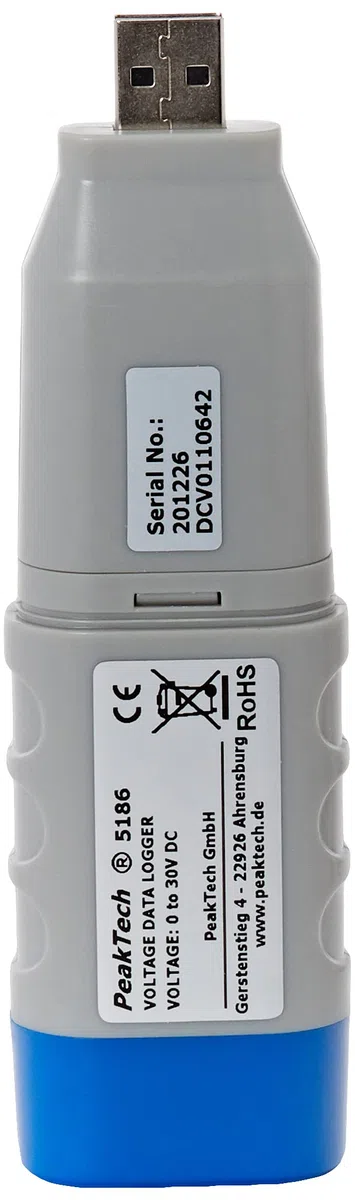 PeakTech P 5186 – USB Dattenlogger für Spannung 0-30V / DC – Datenlogger mit 32.000 Messwerten für elektronische Messung – Datenaufzeichner mit LCD-Display – Mit PC Software und externem Sensor