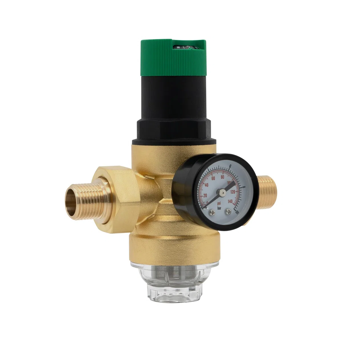 VANCOCO Druckminderer Wasser 1/2 Zoll DN 15, Wasserdruckregler mit Manometer und Filter, Wiederverwendbarer Druckregler aus Messing
