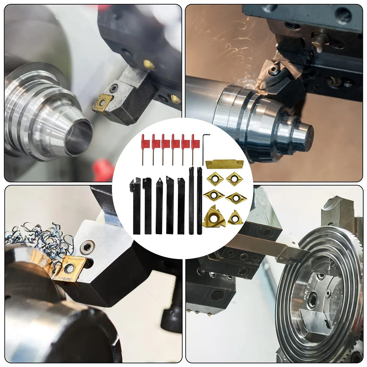 Donken Drehwerkzeughalter Set 12mm, Inhalt 7 Stk.12mm Schaft-Bohrstangenhalter,14 Stk. Hartmetall-Wendeschneidplatten, 7 Stk. T8 Schraubenschlüssel | 12mm Drehmeißel für CNC-Drehmaschinen