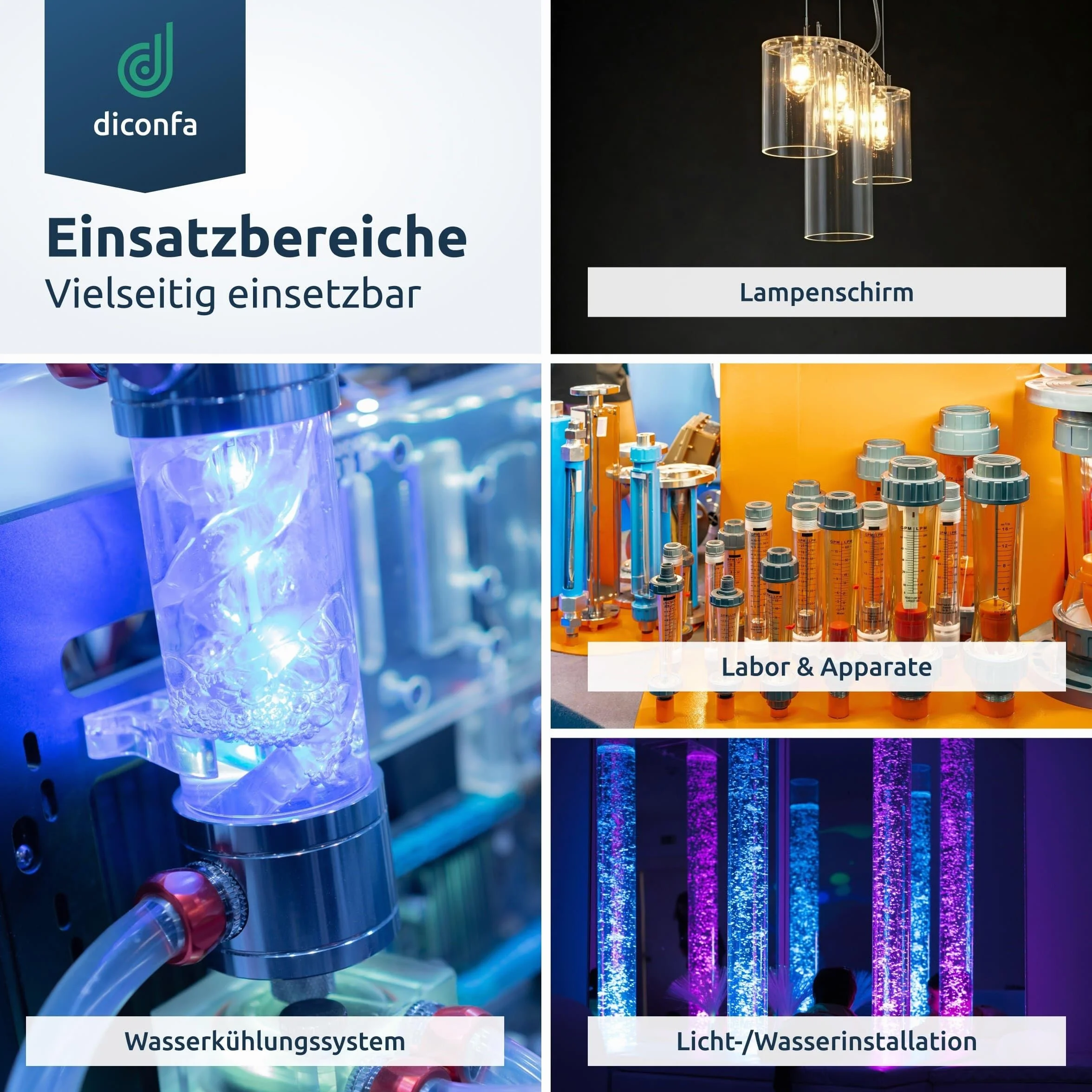diconfa Acrylglas Kunststoff-Rohr glasklar Ø 5 bis 500mm LÄNGE: 0,1 bis 2m EINGEBEN - AUSWAHL: Durchmesser 64/58mm x 701 bis 800mm Farblos transparent Dekoration Messebau Beleuchtung Möbel