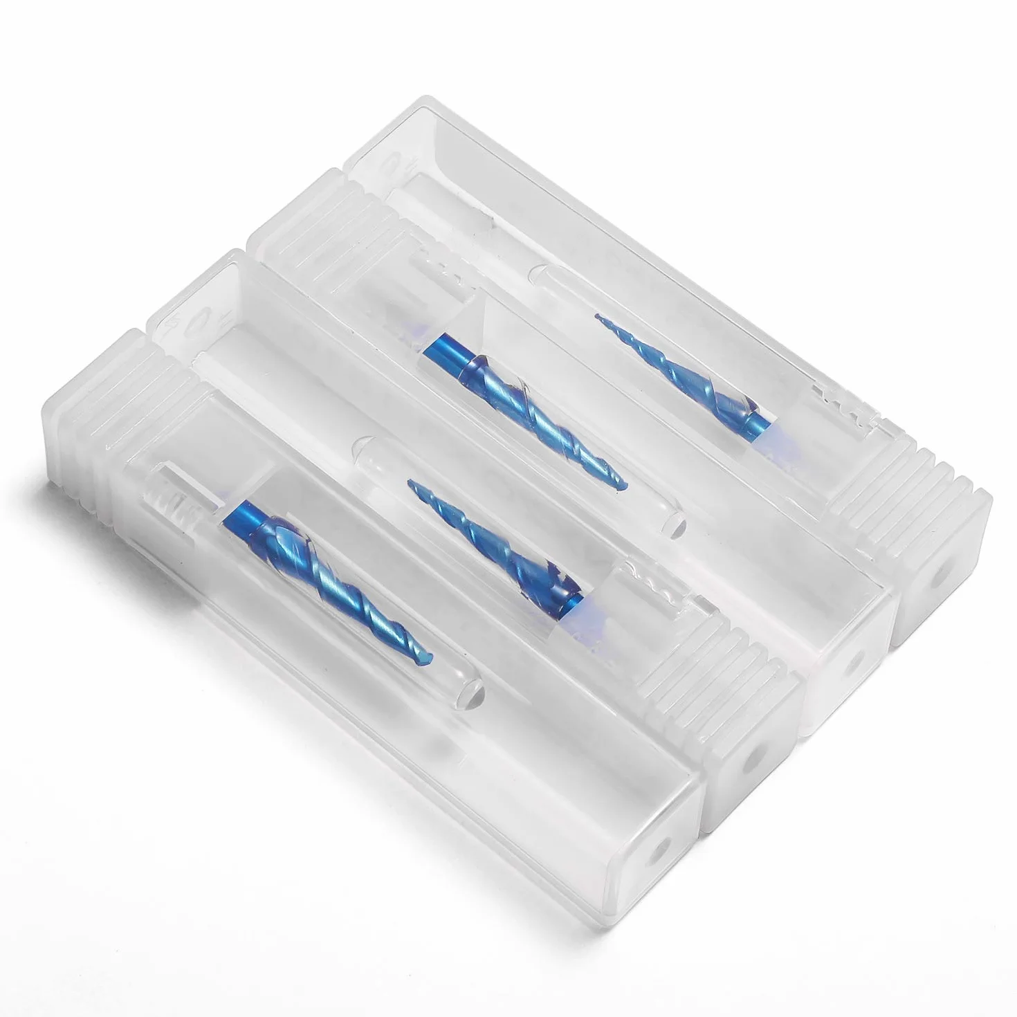Genmitsu 4 Stück 2-Nuten- Kugelkopffräser mit konischer Spitze, Vollhartmetallfräser mit Nano Blue-Beschichtung, R0,25mm-1,0mm, 3,175mm (1/8 Zoll) Schaft, TB04A