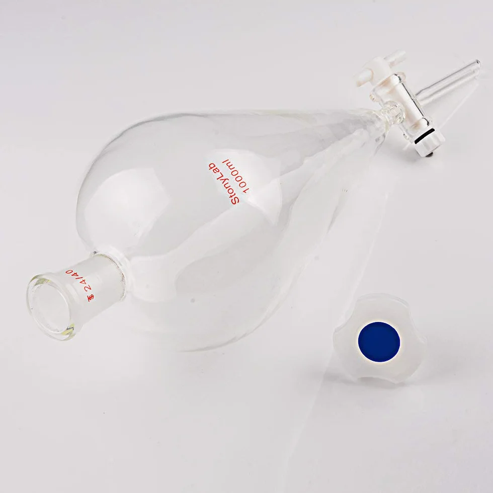 StonyLab 1000 ml Trichter aus Borosilikatglas, Separatory Funnel, Schwerwandig Konisch mit 24/40 Gelenken und PTFE-Absperrhahn - 1L (1 Liter)