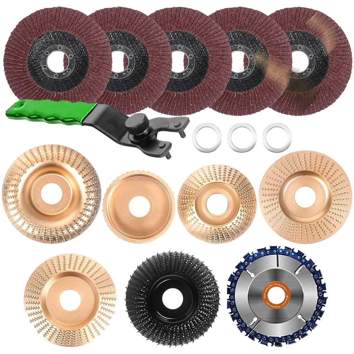 LIROPAU 13 Stück Holz Schleifscheibe für Winkelschleifer, Winkelschleifer Holzschnitzscheibe für 100mm or 115mm, Holz Schleifscheibe Set zum Formen Schleifen Schnitzen