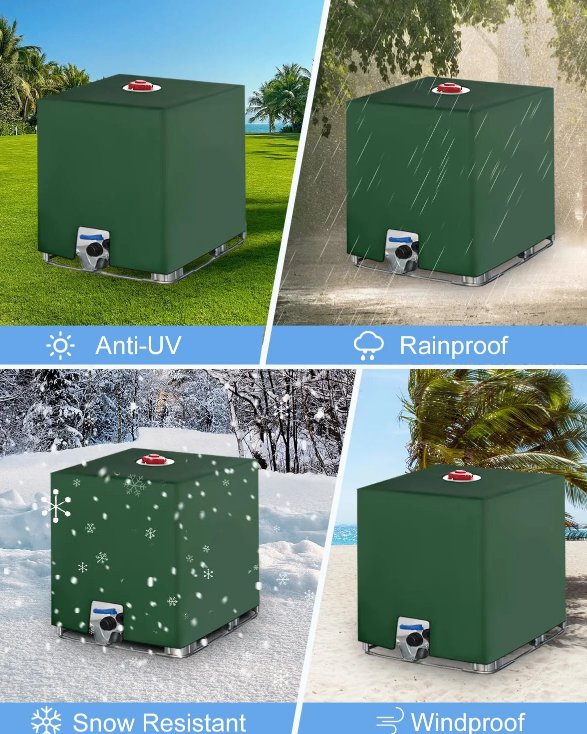 2PC IBC Tank Abdeckung, Wassertank Abdeckplane 1000L, IBC Container Zubehör, IBC Wassertank Abdeckung für Wasserfass, Anti-UV Schutzplane Regenwassertank Abdeckung, 116 x 100 x 120 cm