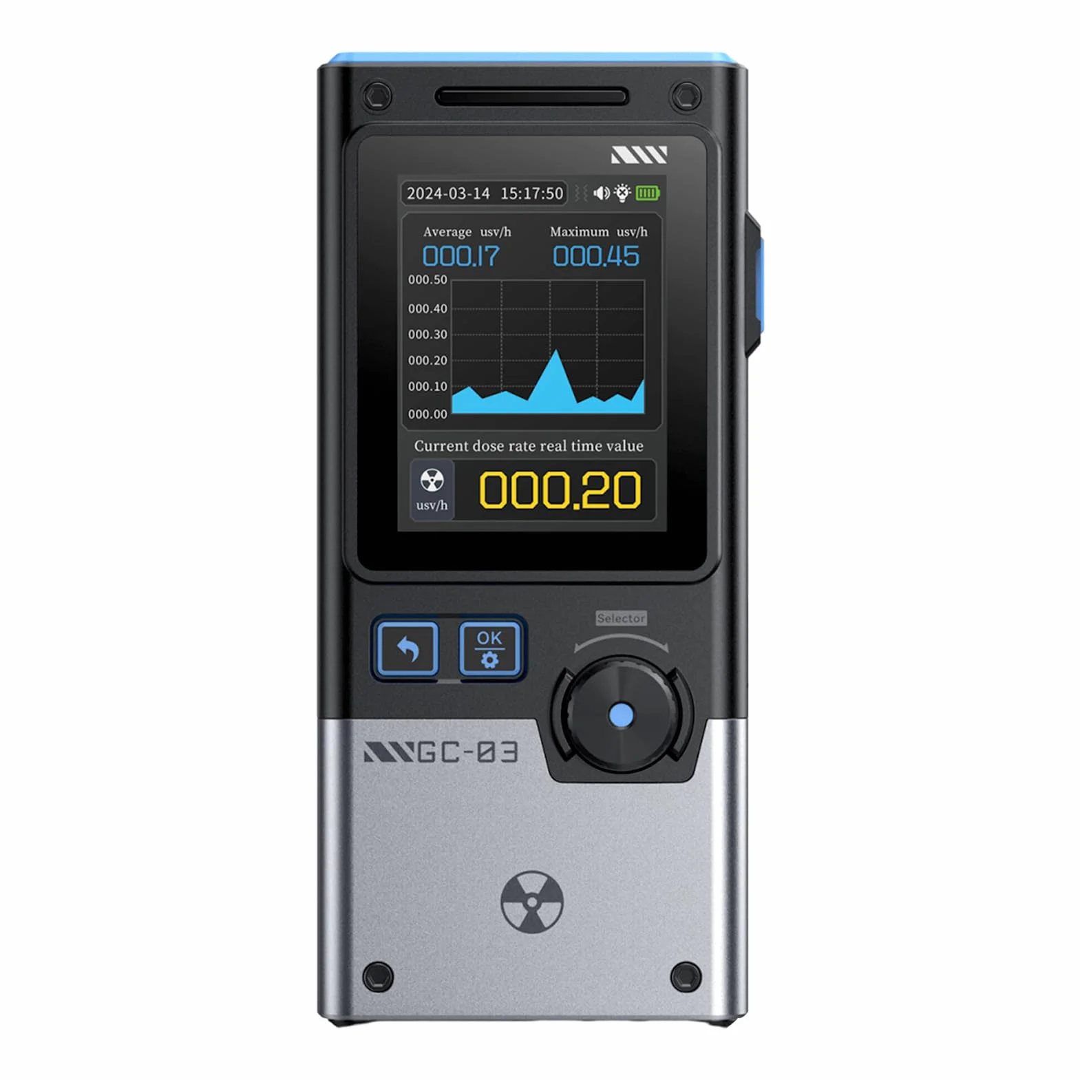 GC-03 Multifunktionaler Strahlungsdetektor, 3 in 1 Elektromagnetischer Strahlungsdetektor Geigerzähler 2,4 Zoll Farbdisplay Schwarz