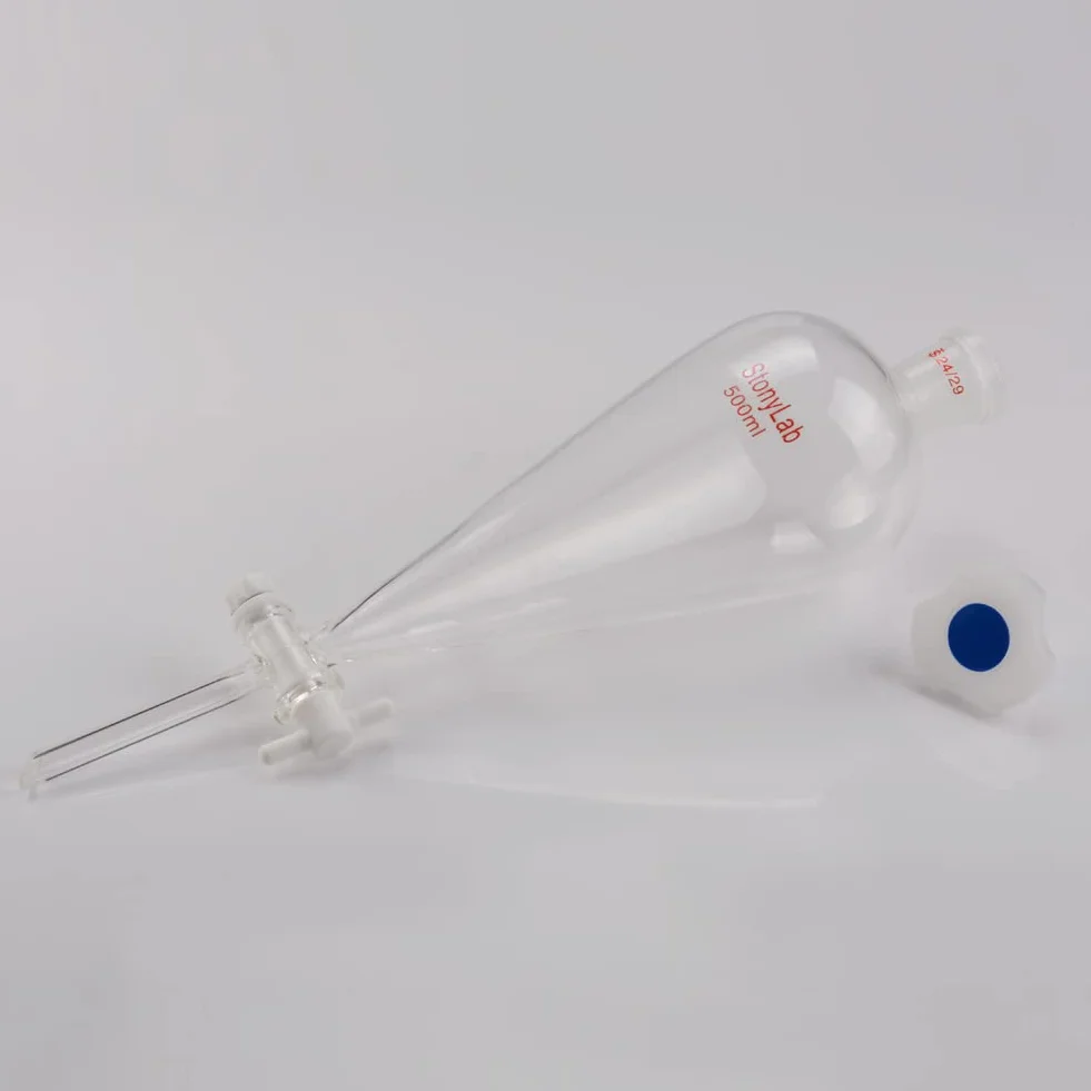 stonylab Scheidetrichter Glas, Borosilikatglas 500 ml Scheidetrichter Heavy Wall Conical Separatory Funnel Trichter mit Glas Absperrhahn 24/29 Gelenk und PTFE-Absperrhahn, 500 ml