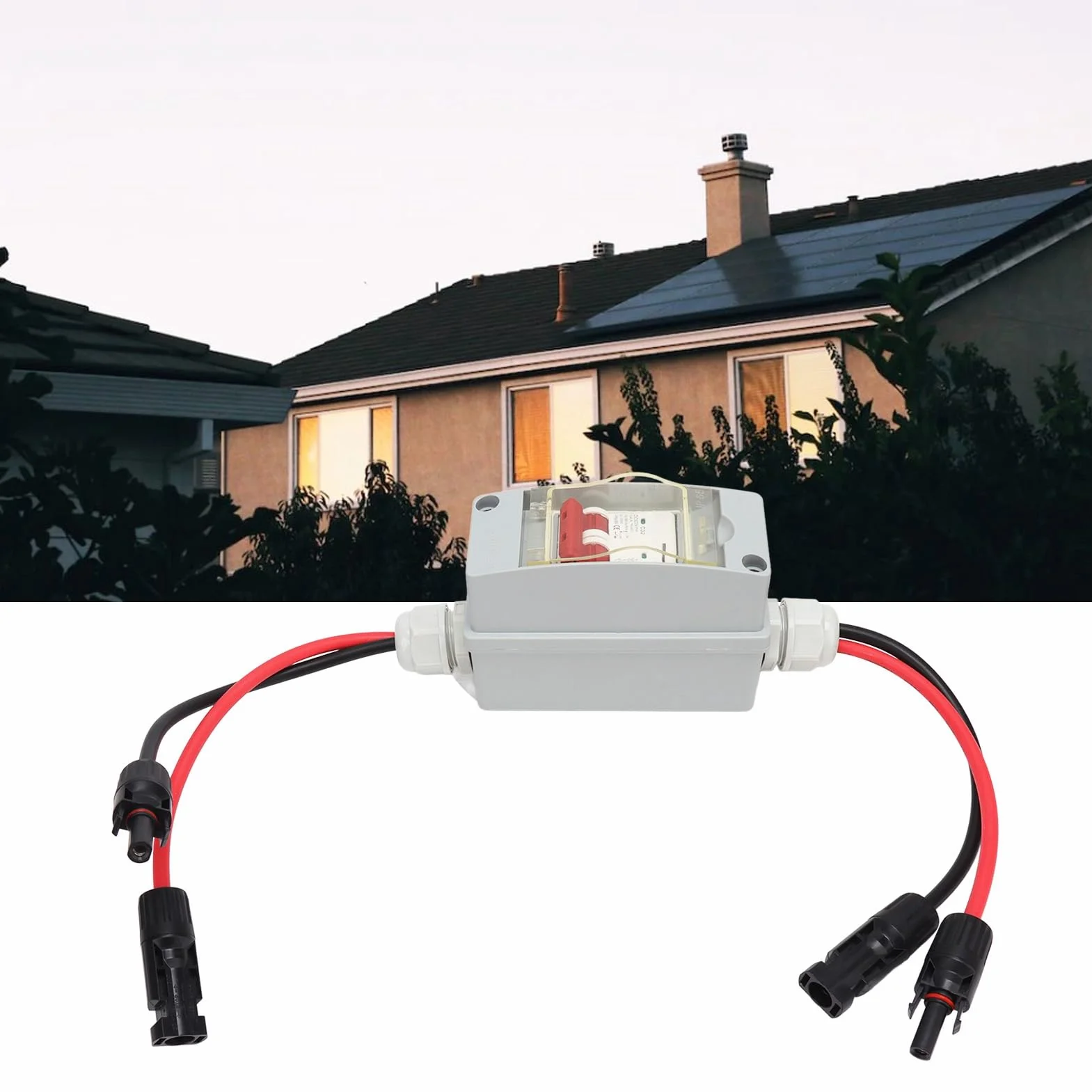 Cocoarm Leistungsschalter MCB 2P DC Combiner Box, Überspannungsschutz, Transparente Abdeckung, IP65, DIN-Schiene, 32 A, Anwendbar für Haushalt, Wohnmobil (Mit Kabel und