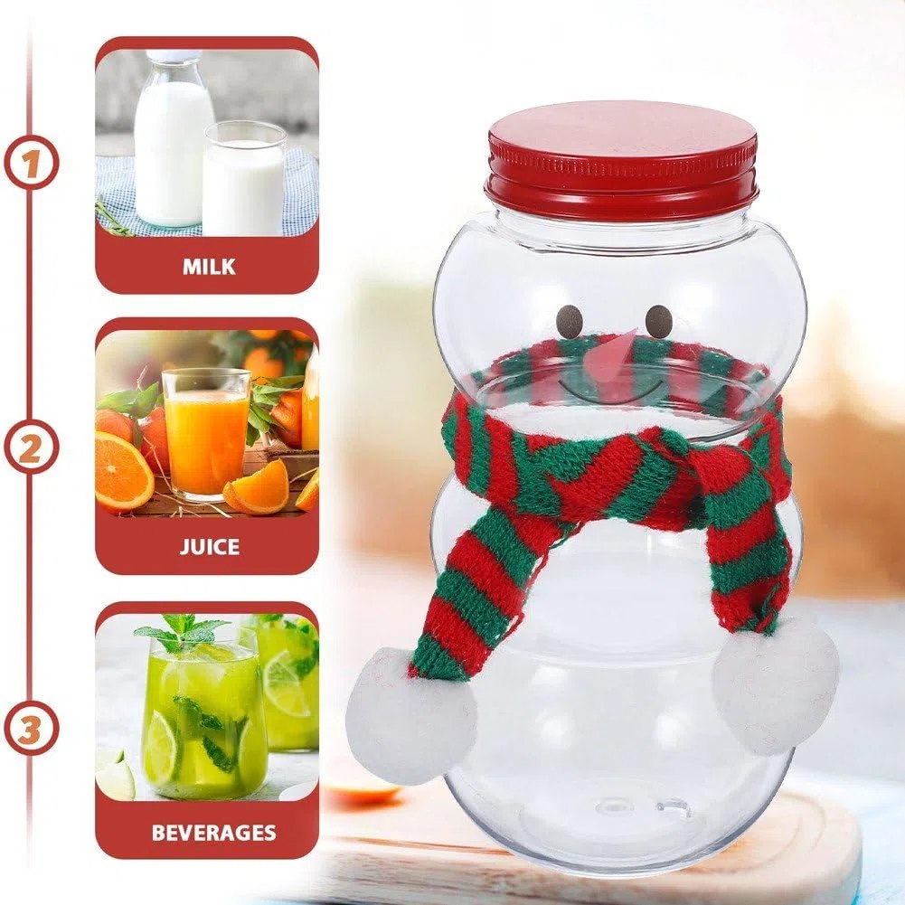 10 Sets Weihnachtliche Milchflaschen in Schneemannform Deckel, Weihnachtssüßigkeitsflaschen Schal, Weihnachtliche Leere Getränkeflaschen Für Getränke