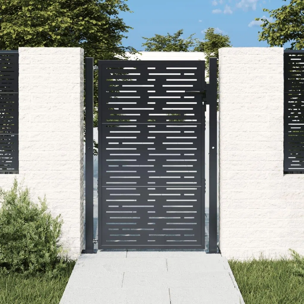 Gartentor Anthrazit 105x155 cm Stahl mit Quadratischem Design, Abschließbar Hoftor Eingangstor für Garten Terrasse, Tor Zauntor Gartenpforte